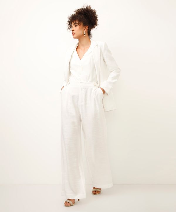 calça wide leg de viscose off white 38