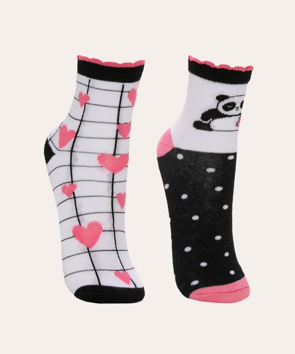 kit de 2 pares de meias infantis cano médio estampadas multicor 34-37