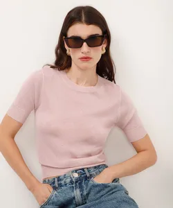 cropped de tricot com lurex rosa P