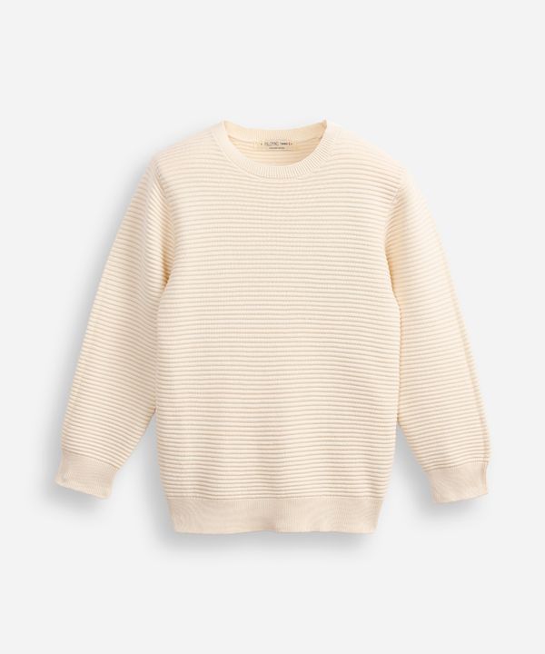 suéter de tricot infantil manga longa bege 10