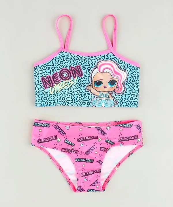 Biquíni Infantil LOL Surprise Estampado com Proteção UV50+ Azul Claro 10