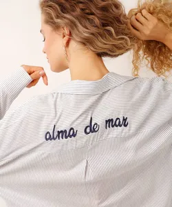 camisa saída de praia de viscose listrada azul G
