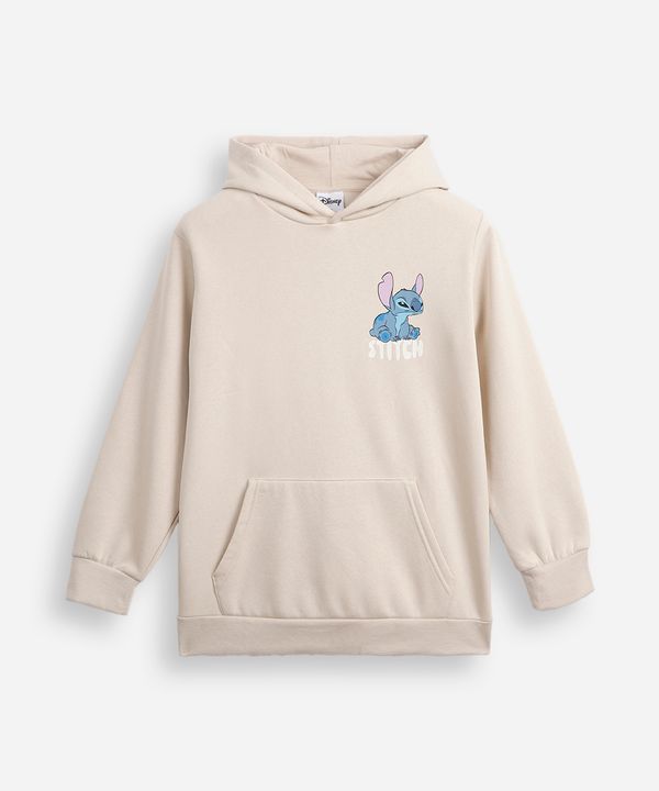 blusão de moletom juvenil com capuz stitch bravinho bege 12