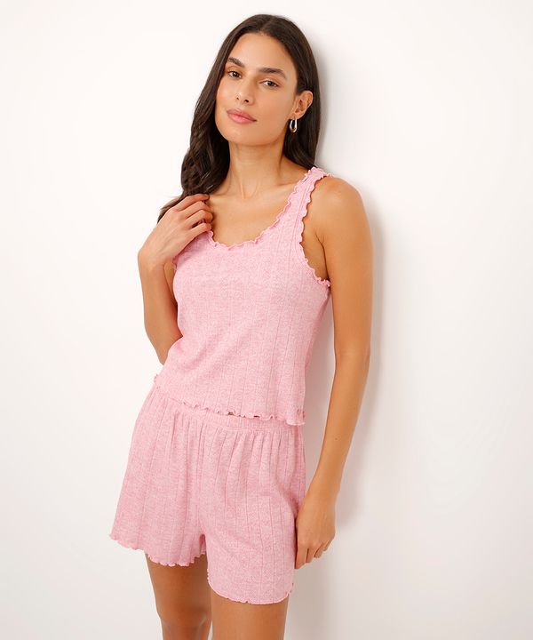 pijama short doll canelado corações rosa P