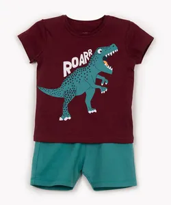 conjunto de algodão infantil dino roarr manga curta vinho 4