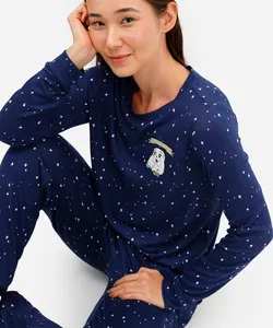 pijama longo feminino harry potter manga longa azul G