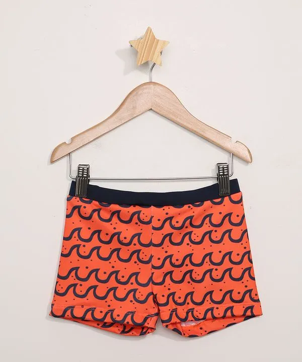 Sunga Infantil Boxer Estampada de Ondas com Proteção UV50+ Laranja 4