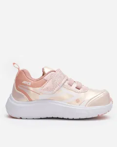 tênis infantil com recortes e velcro holográfico rosa 22