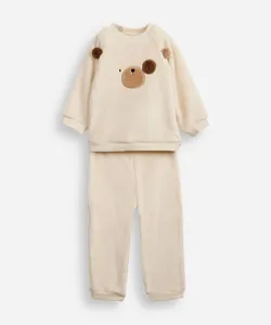 conjunto infantil longo de fleece ursinho bege 9-12