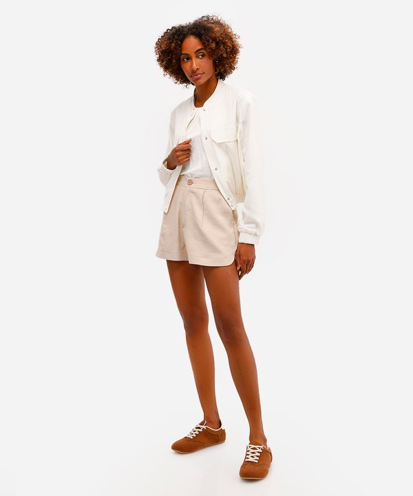 short de alfaiataria feminino de viscose com fendas bege 42