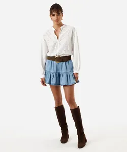 minissaia jeans feminina franzidos azul 34
