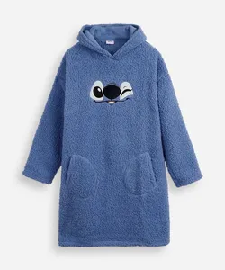 pijama blusão de pelúcia juvenil com capuz stitch azul 12