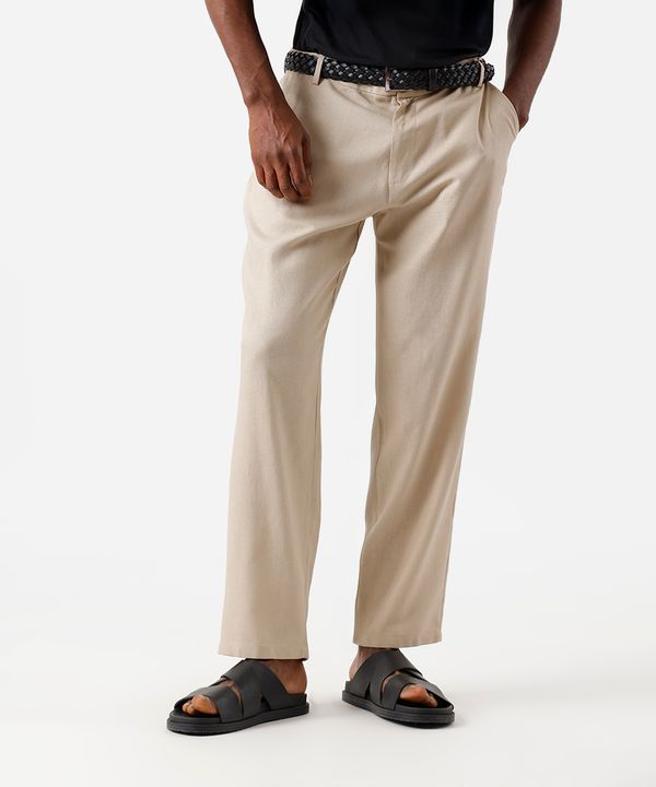 calça slim masculina com linho bege 36