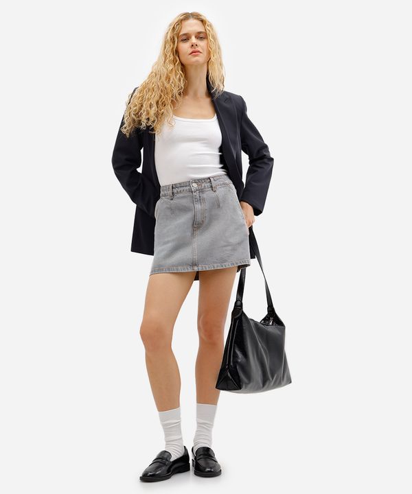 saia curta feminina jeans cintura alta cinza 36
