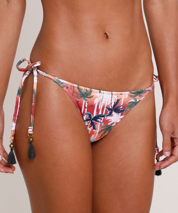 Biquíni Calcinha Tanga Estampado de Coqueiros com Proteção UV50+ Laranja M