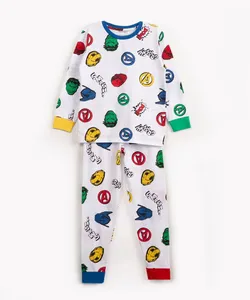 pijama infantil de algodão vingadores manga longa branco 8