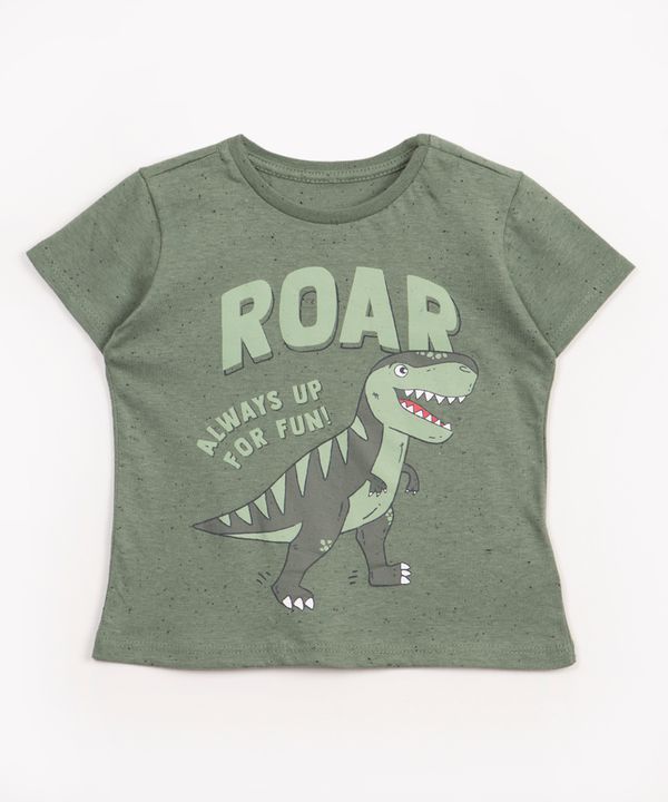 camiseta infantil de algodão dinossauro manga curta verde 1