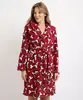 Roupão de Fleece Feminino Snoppy com Faixa para Amarrar Manga Longa Vinho M