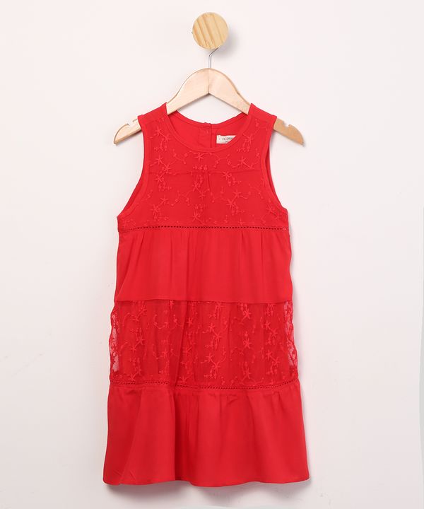vestido infantil de viscose regata com renda vermelho 10
