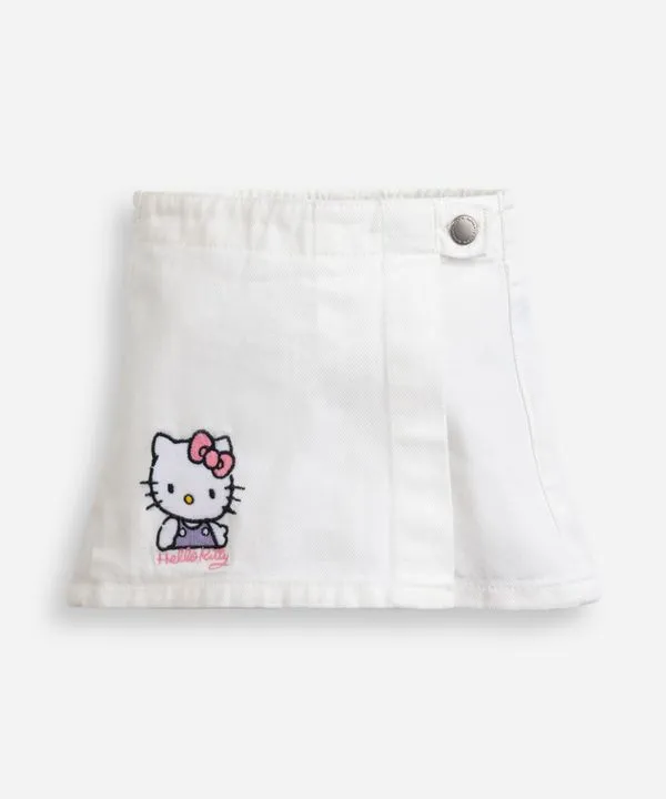 short saia infantil de sarja com bordado hello kitty off white 1