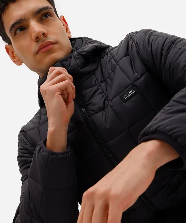 Jaqueta puffer masculina com capuz preto GG
