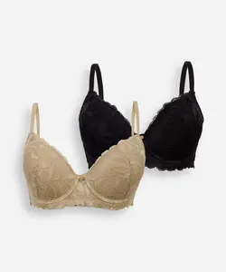 kit de 2 sutiãs meia taça de renda floral colorido 44