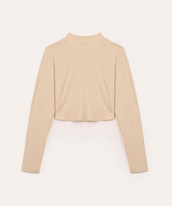 cropped de viscose juvenil canelado com recorte manga longa bege 14