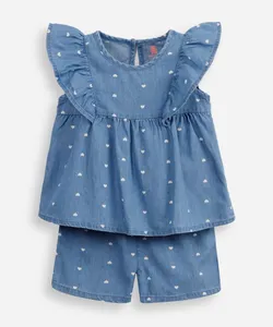 conjunto infantil curto com babados coração azul 9-12