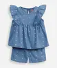 conjunto infantil curto com babados coração azul 3-6