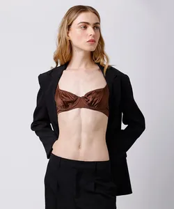 sutiã meia taça feminino franzido acetinado mindset marrom 46
