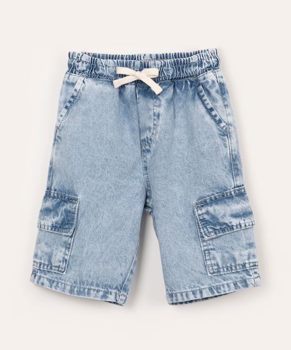 bermuda jeans infantil com bolsos azul claro marmorizado 4