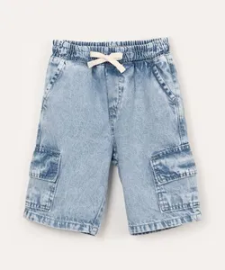 bermuda jeans infantil com bolsos azul claro marmorizado 8