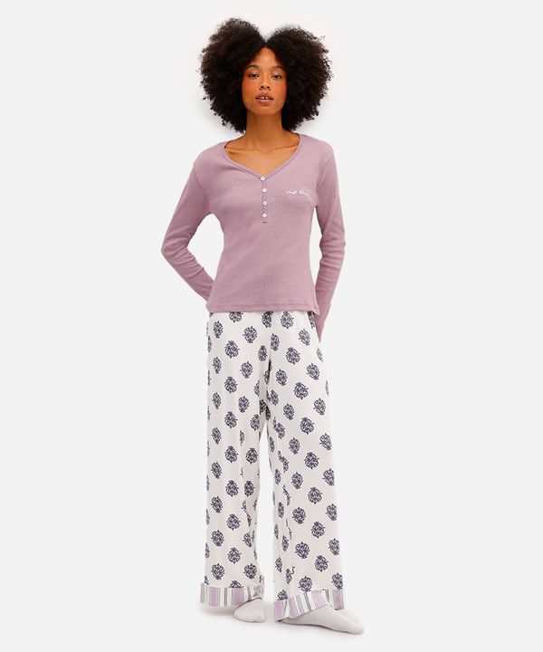 pijama longo feminino floral off white P