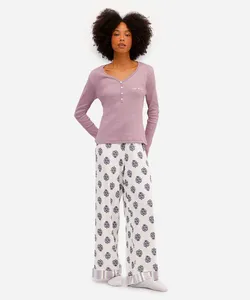 pijama longo feminino floral off white G