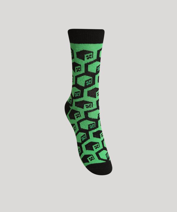 Meia Infantil Cano Alto Divertida Estampada Minecraft Verde 22-25