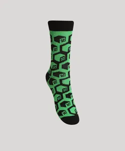 Meia Infantil Cano Alto Divertida Estampada Minecraft Verde 30-33
