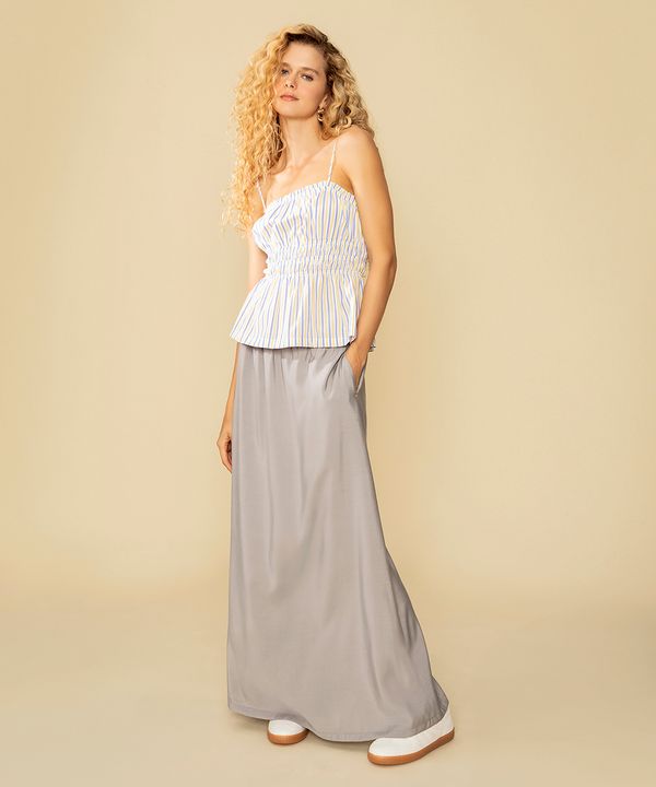 saia midi estilo pijama cós com elástico cinza GG