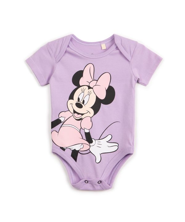 body de algodão infantil minnie manga curta lilás 3-6