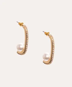 brinco strass com pérola dourado Único