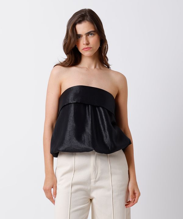 blusa feminina sem alça com laço acetinada mindset preta PP