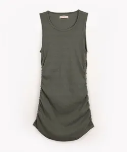 vestido de algodão juvenil com franzido verde militar 10