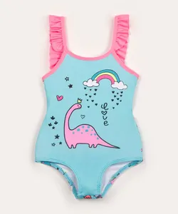 maiô infantil dinossauro com babado proteção uv50+ azul 2