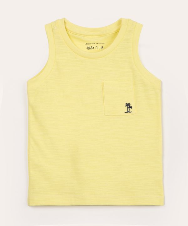 regata infantil de algodão com bolso amarelo claro 3