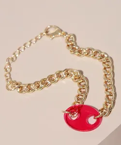 Pulseira Feminina com Elo em Acrílico Dourada Único