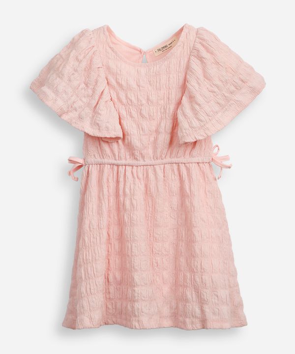 vestido infantil manga com babado texturizado rosa 8