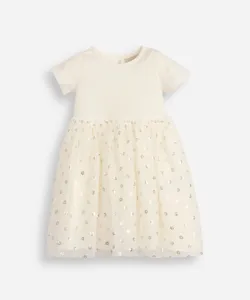 vestido infantil com tule floral metalizado off white 1