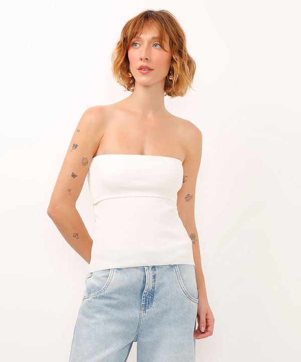blusa sem alça de tricot off white PP