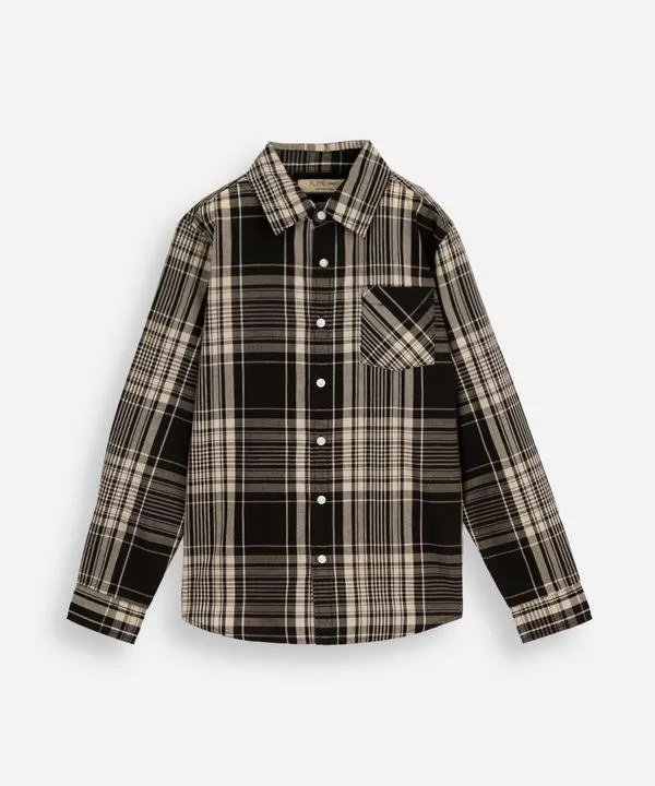 camisa de algodão infantil manga longa xadrez preta 8