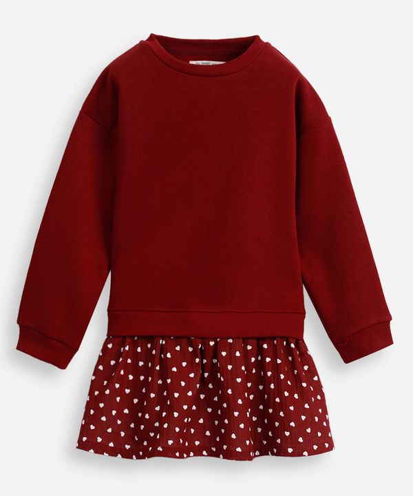 vestido de moletom infantil com mini corações vinho 8