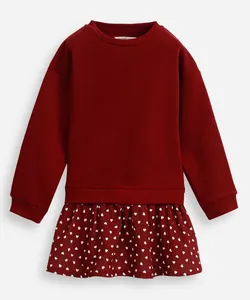 vestido de moletom infantil com mini corações vinho 12